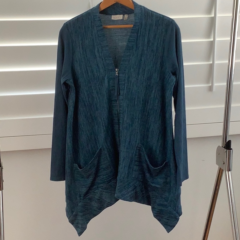 LOGO by Lori Goldstein Knit Cardigan with Faux Suede Details - Picture 1 of 15